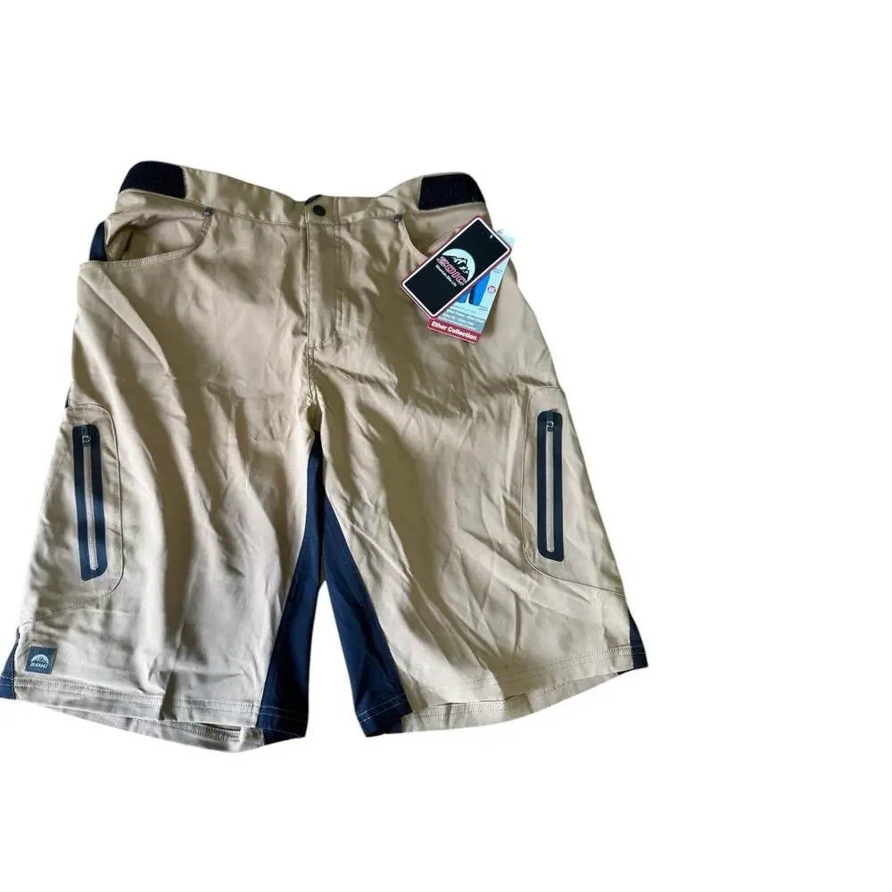 Zoic Ether Bike Shorts Mens Size L Tan Stretch Pockets Adjustable Waist